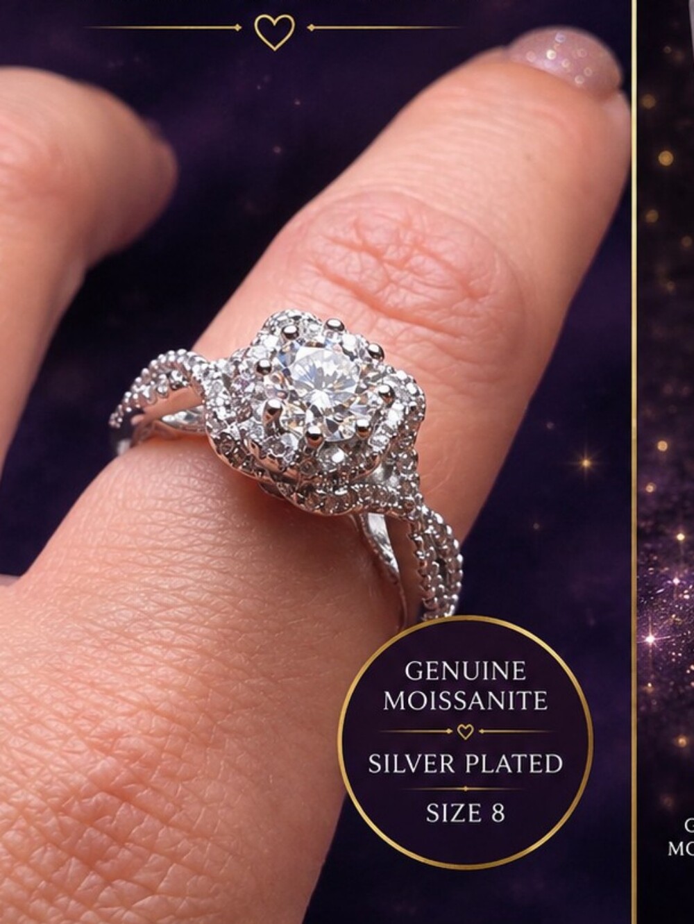 Silver-Plated Moissanite Ring in White - Size 8
